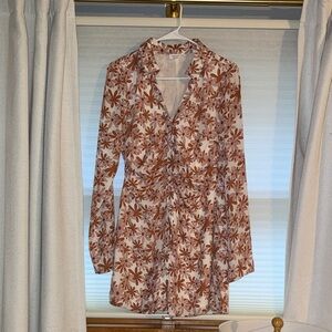 Le Lis Floral Long Sleeve Wrap Dress in Cream and Rust